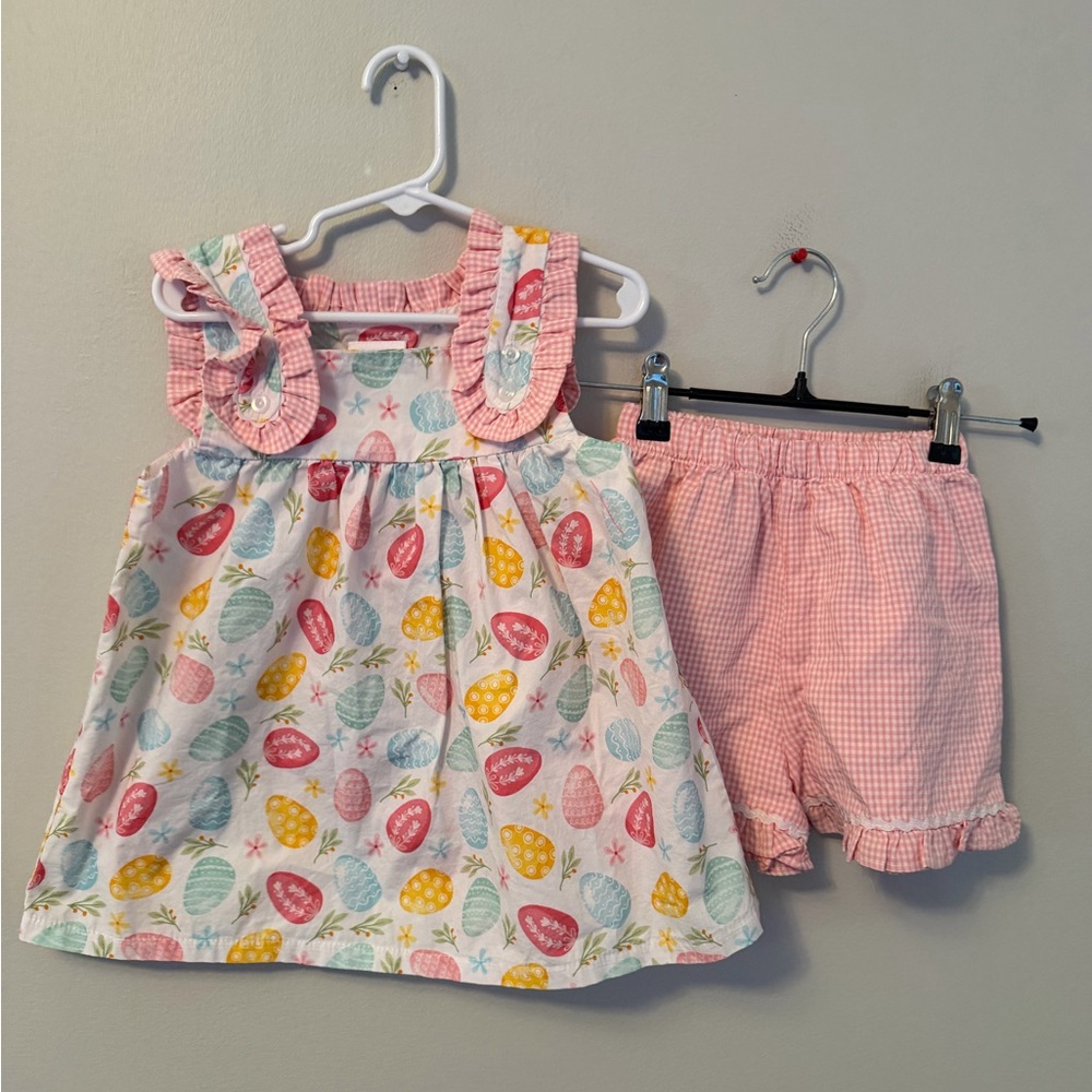 Stitchy Fish Colorful Easter Egg Top and Pink Shorts Set